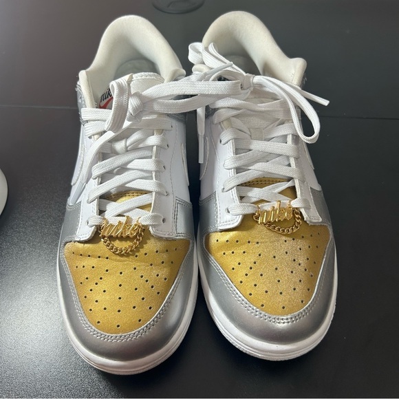 NIKE Dunk Low Heirloom Women's Metallic Silver Gold White Size 8 1/2 No Box - Picture 2 of 7